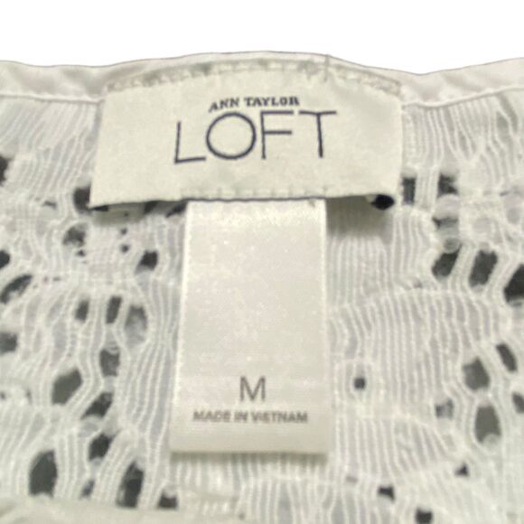 Ann Taylor Loft Ivory Top Shirt Crochet Cotton Blouse Short Sleeve Medium - Picture 4 of 7